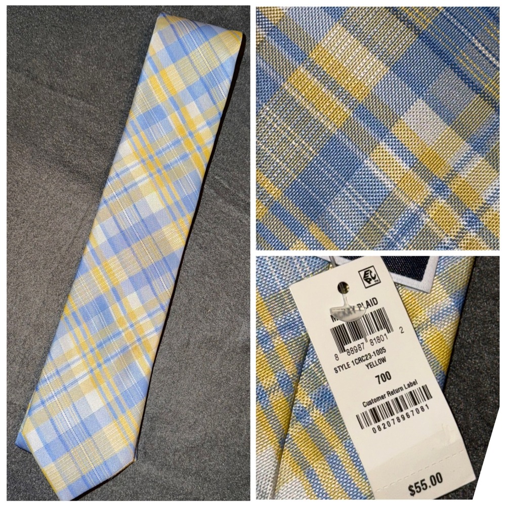 Club Room Mens Yellow Blue Plaid Woven Necktie 1CRC23-1005 NWT